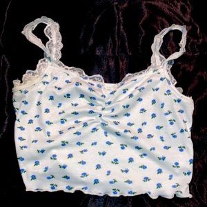 White cropped cami with little blue flowers